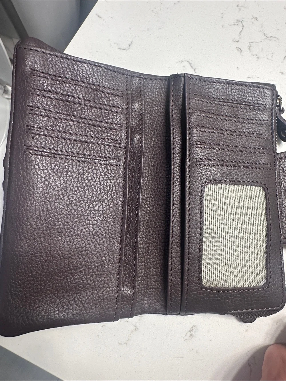 Woven Detail Brown Leather Wallet